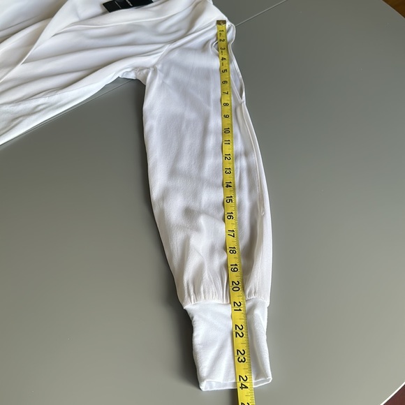 NWT Bebe Silk Wrap Bodysuit, cut-out long sleeves in white, size Small - Picture 6 of 16